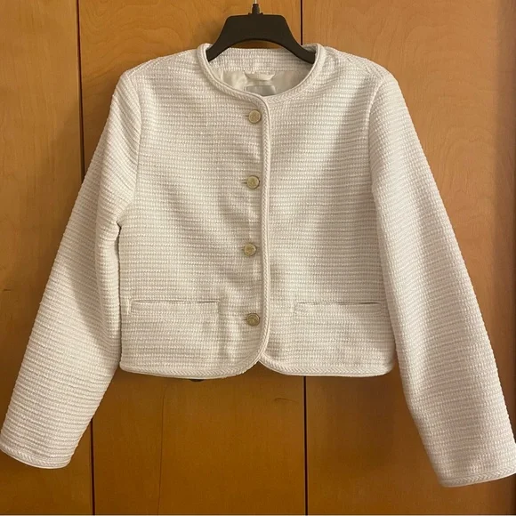 New Abercrombie &Fitch Collarless Tweed Women's Jacket. Cream (off white). M - Picture 3 of 14
